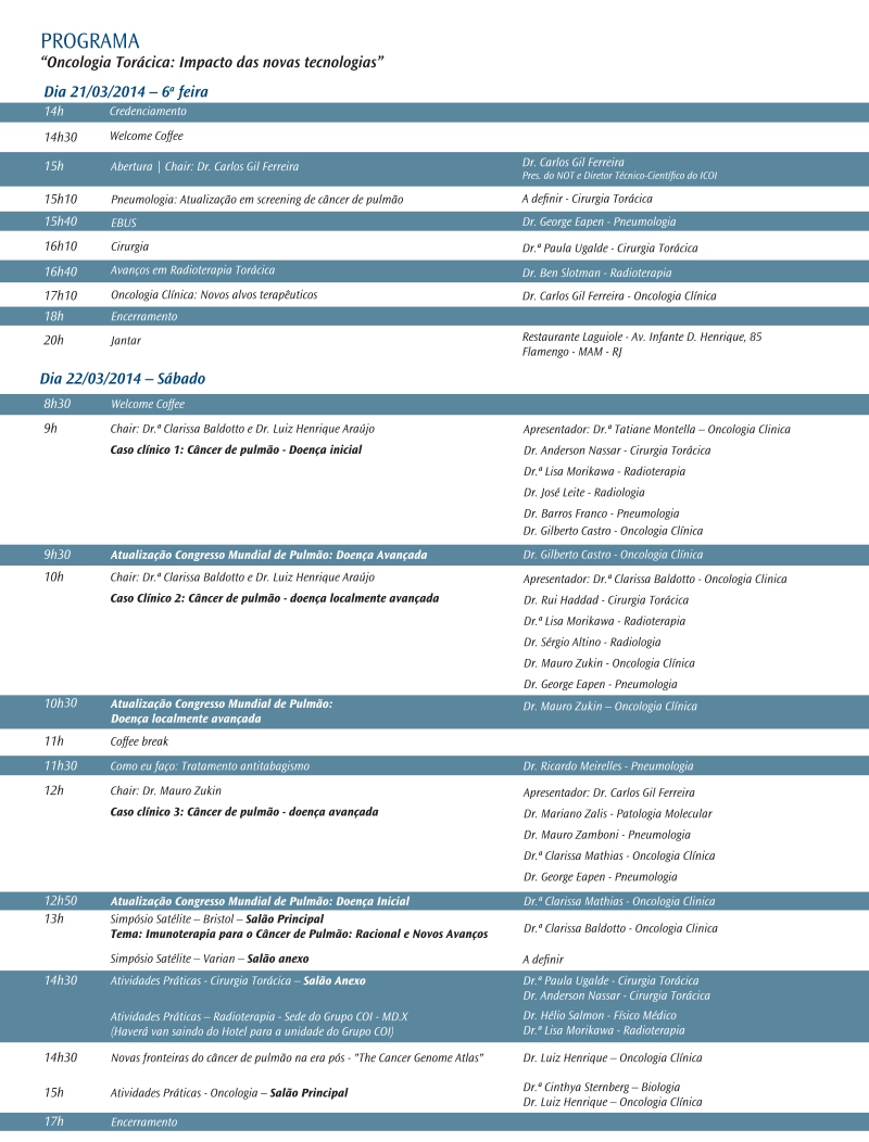 Instituto COI realiza Simpósio do Núcleo de Oncologia Torácica