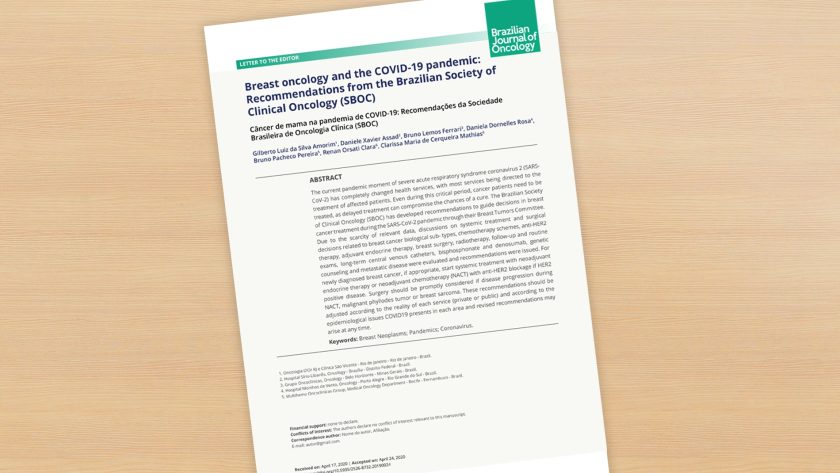 SBOC elabora recomendação técnica para tratamento de pacientes com câncer de mama durante a pandemia