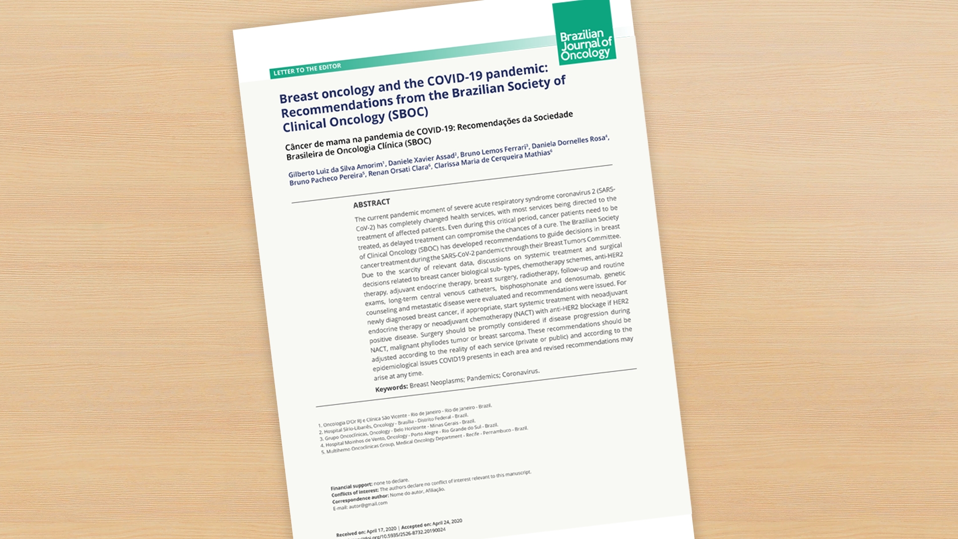 SBOC elabora recomendação técnica para tratamento de pacientes com câncer de mama durante a pandemia